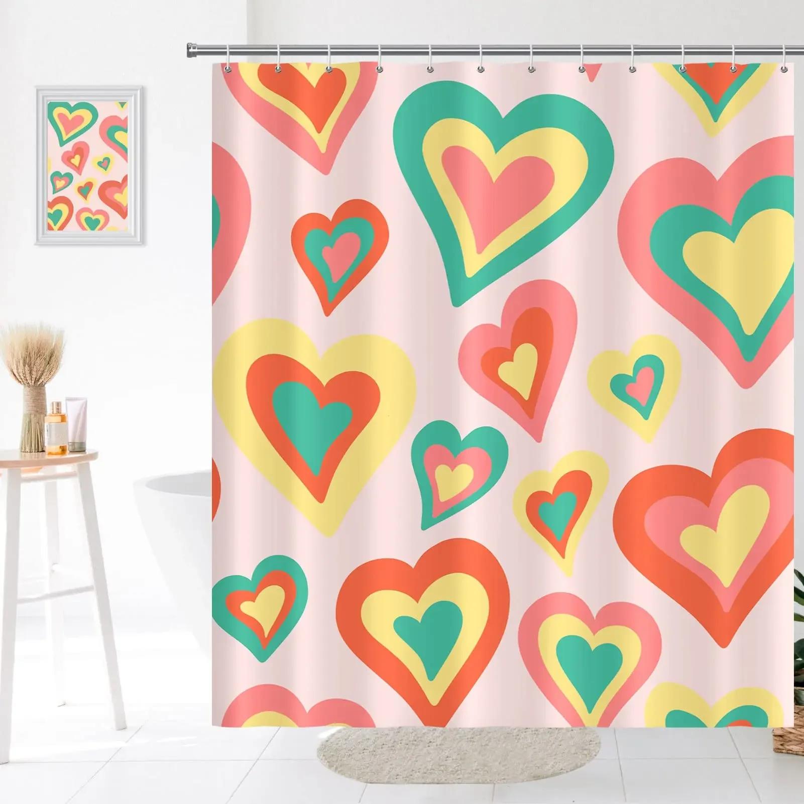 

Retro Shower Curtain, 60S 70S Vintage Waterproof Polyester Fabric Bath Curtain Sets, Smile Face Pink Aesthetic Bathroom Curtains W60H190(CM)-1 Pcs