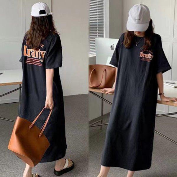 Summer Fashion Plus Size Women's Dress Split Printed T-Shirt Long Long Dresses