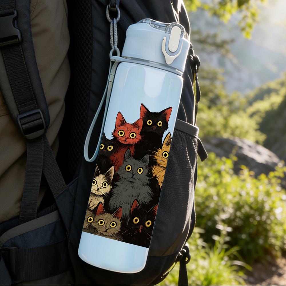 1PC Multi Breed Cat Group Collage 750ml Color Plastic Sports Water Bottle Leakproof Flip Straw Lid For Sports Office Home Use