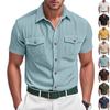 Men's Ribbed Textured Short Sleeve Shirt With Chest Pockets Casual Button Down Multi Color