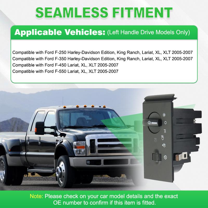 Headlight Control Switch 2C3Z11654DAB for Ford F-250 F-350 Harley-Davidson Edition, King Ranch, Lariat, XL, XLT 2005-2007