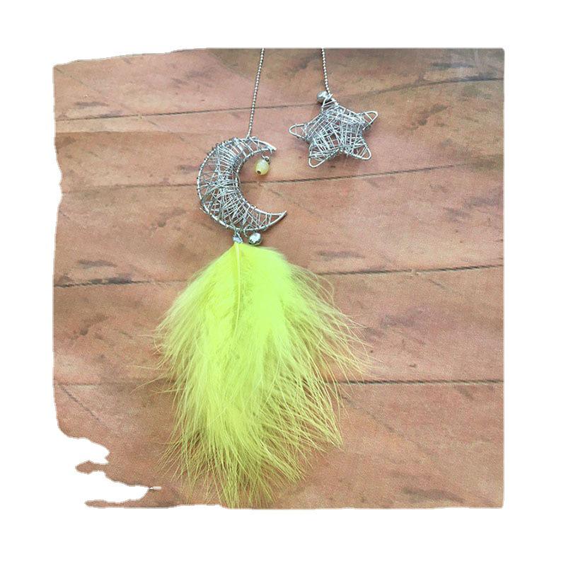 High-End Handmade Star & Moon Feather Pendant - Creative Car or Bedroom Decor Gift