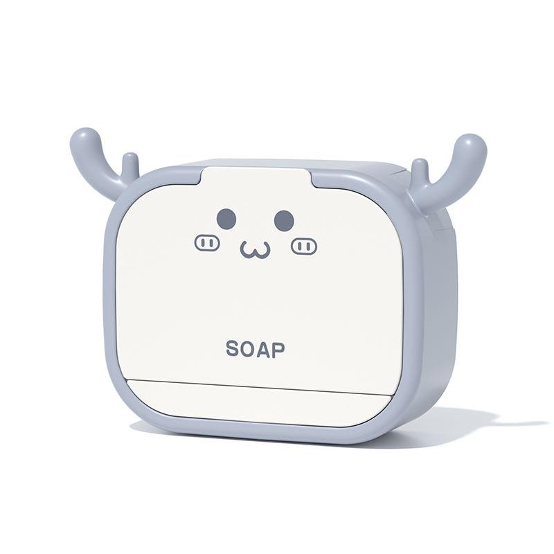 Non-perforated Flip-top Bathroom Laundry Soap Box Cartoon Antler HookWall-mounted Room Draining and Storage Box