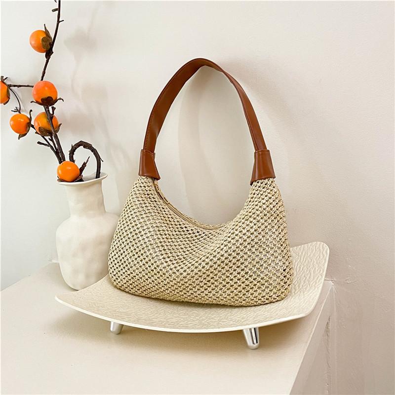 Hand-woven Bag for Women's New Trendy and Fashionable Retro Tote Bag Versatile Large Capacity Shoulder Bag Straw Woven Bag