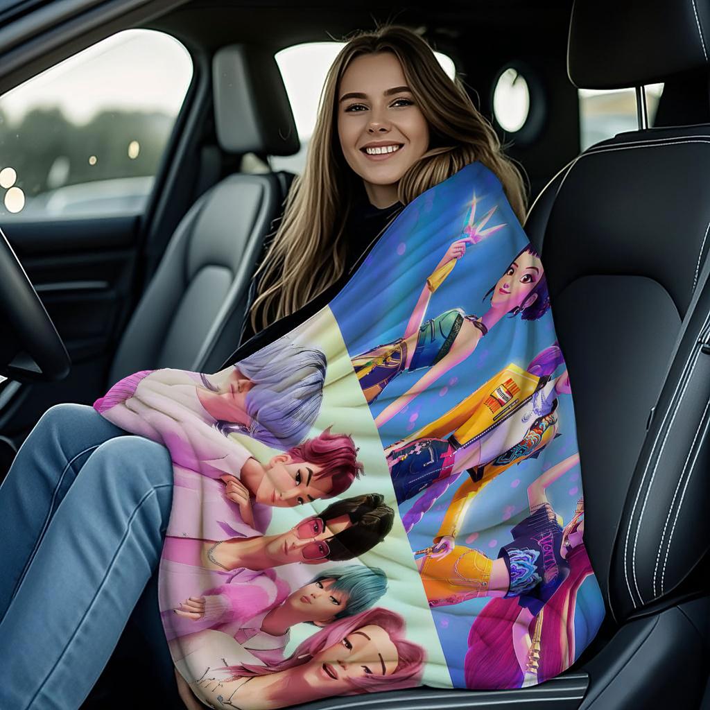 K Pop Demon Hunters Flannel Blanket Hot Anime Girl Boy Team Fan Gift for Home Sofa Cover Camping Travel Multifunctional Blanket