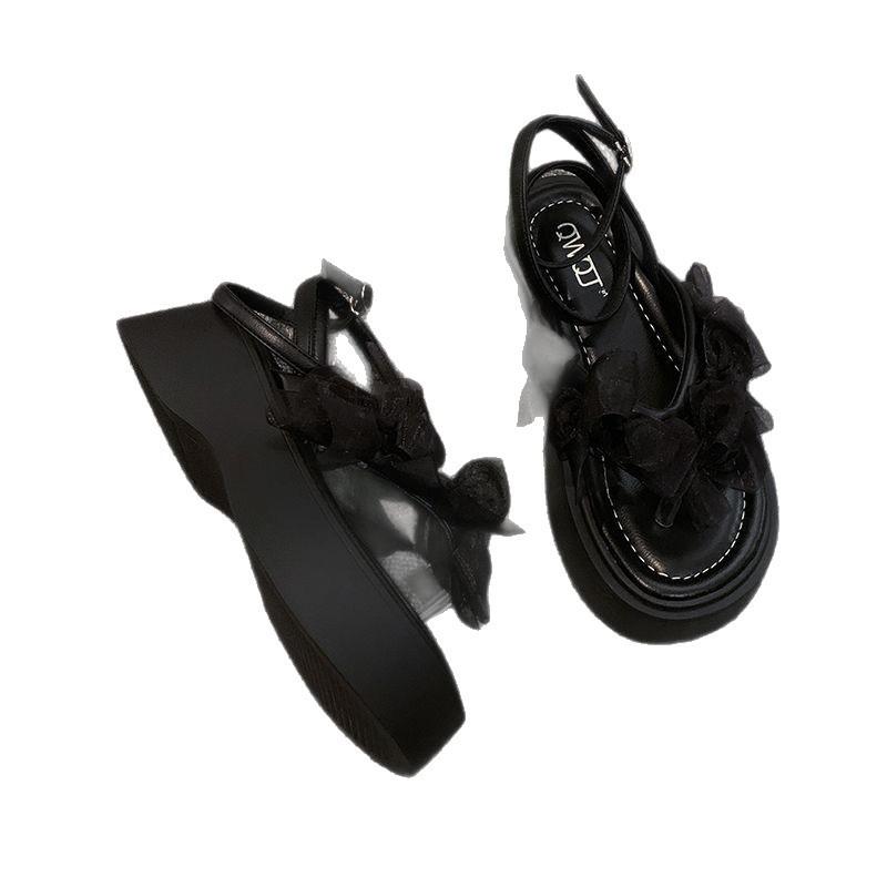 Nischsandaler dam ytterkläder 2025 nya ins superfé rosett tjocksulade fé vind mjuk sula gå ut romerska skor