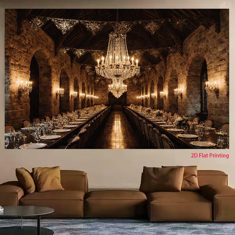 

2D Vintage Stone Ballroom with Crystal Chandeliers Wall Decor Tapestry 47.2x31.5inch/120*80cm