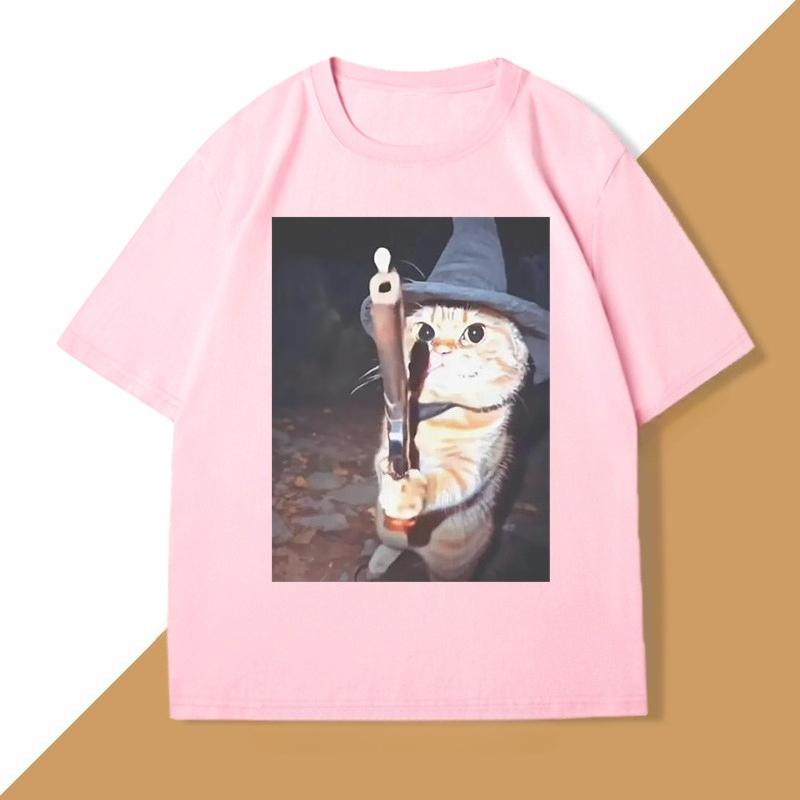 Funny Cat With Gun TShirt Magic Cat T Shirt Vintage Harajuku Short Sleeve Tee Casual ONeck Tee Shirts Streetwear Top