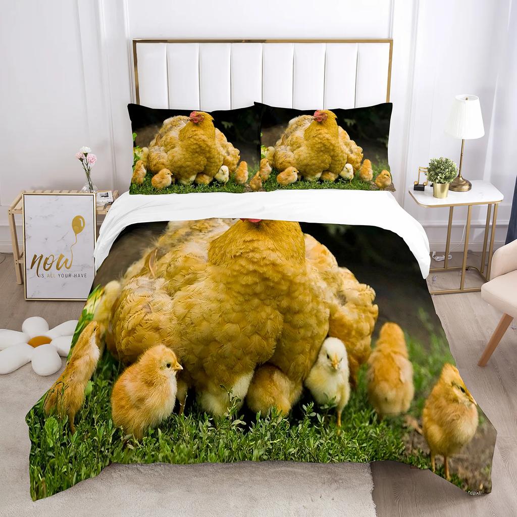Chicken Duvet Cover Set Cool Animal Pattern Comforter Cover Funny Chicken Pattern Bedding Set Microfiber Wildlife Quilt Cover