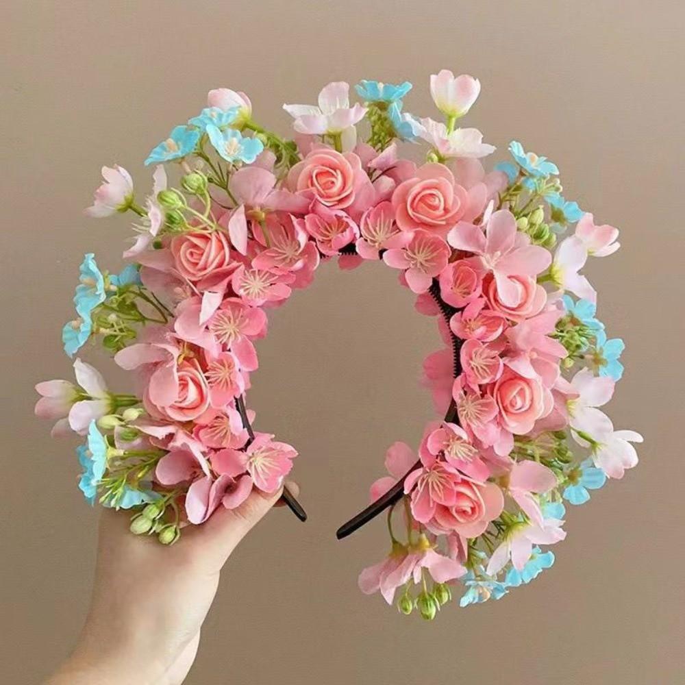 Chinese Style Hairpin Flowers Headband Hair Clip Floral Bridal Wedding Tiara Flower-decorated Girls Headwear Hair Accessories