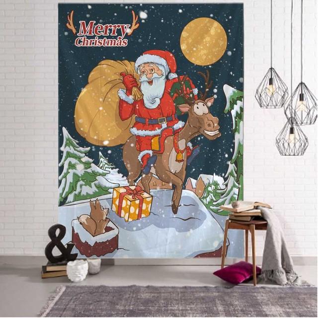 Świąteczny gobelin Prezenty świąteczne kominek Święty Mikołaj Choinka gobelin pokój akademik dekoracja wnętrz wisząca na ścianie