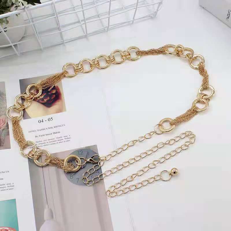 Korean Version of Metal Waist Chain Women's Ring Decorative Belt Versatile Skirt Strap Golden Buckle Simple Skirt Chain Trendy Body Chain