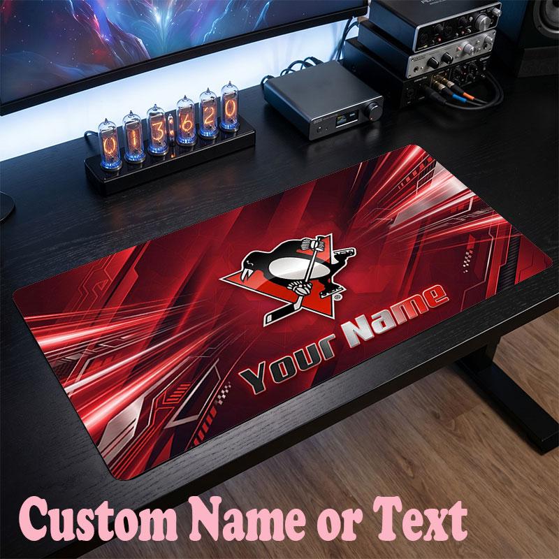 Pittsburgh Penguins Customized Name Text Mouse Pad, Large Desk Mouse Mat Personalized Home Office Present
