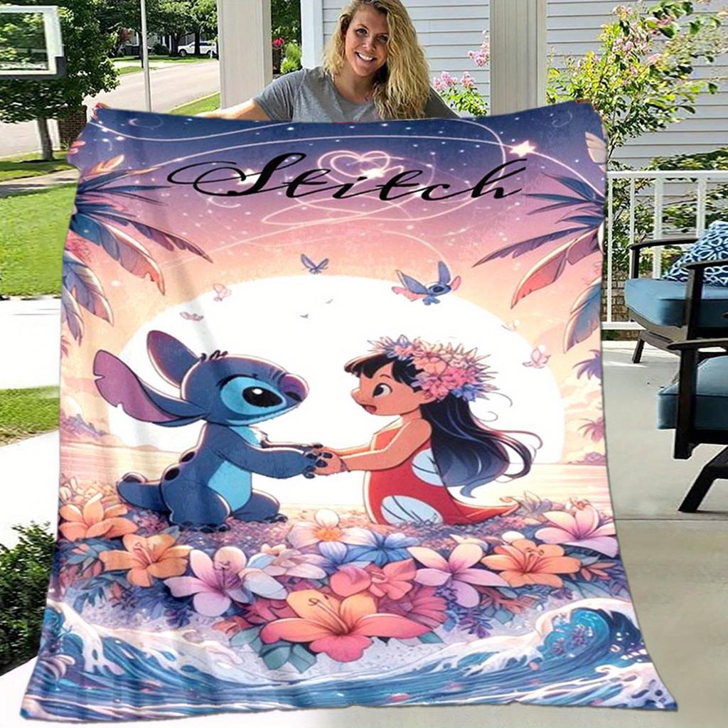 1pc Stitch Printing Blanket - Soft, All-Season Throw for Living Room, Bedroom,Personalized Gift with Adorable Cartoon Design