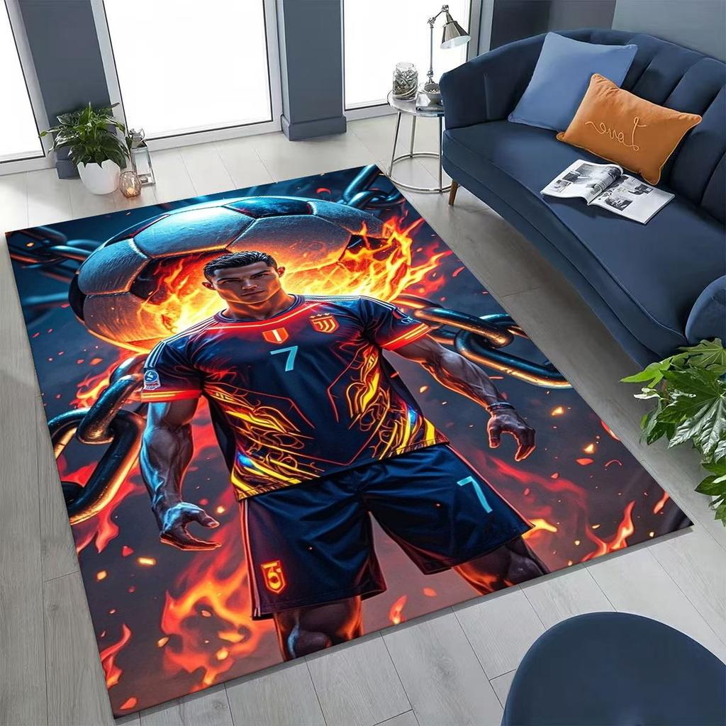 3D Goat Football Star R-Ronaldo Cartoon Art Carpet Rug for Bedroom Living Room Sofa Home Doormat Decor,Large Non-slip Floor Mat