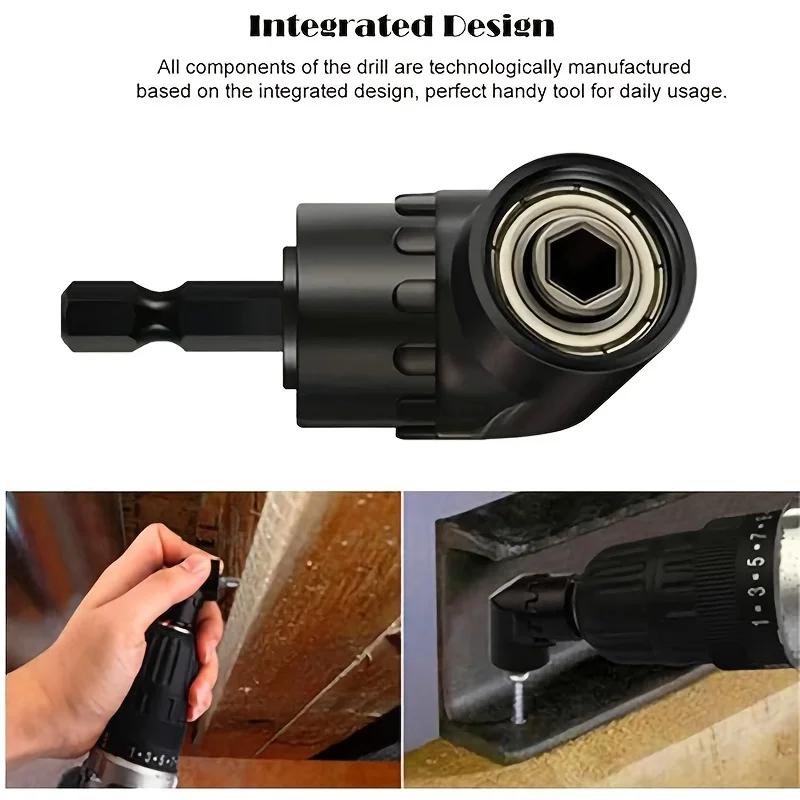 6Pcs Right Angle Drill Attachment Set - 3x360° Rotatable Impact Socket Adapters + 2 Hex Shank 105° Angle Drill Accessories