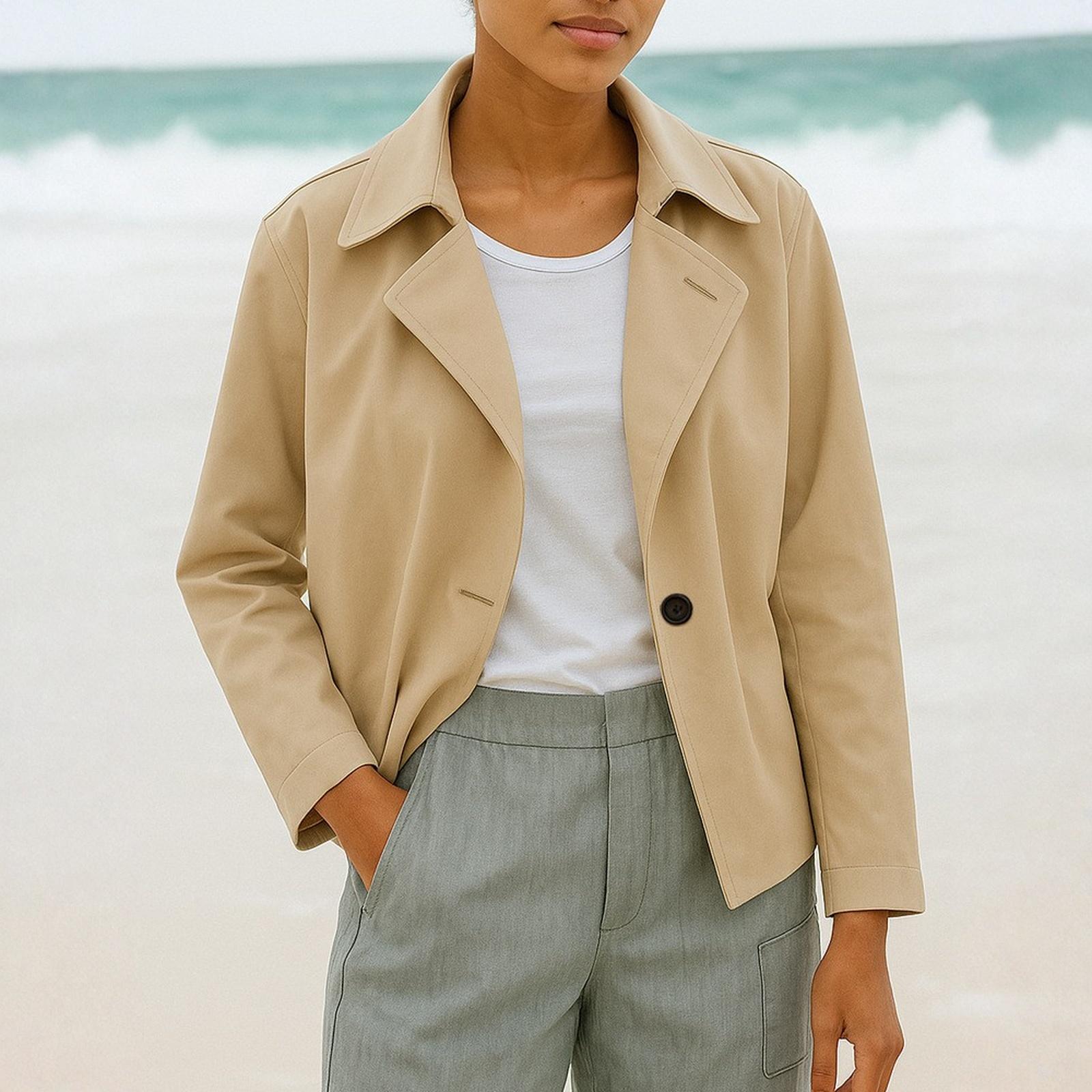 

Женский модный и повседневный однотонный пиджак с длинным рукавом L хаки