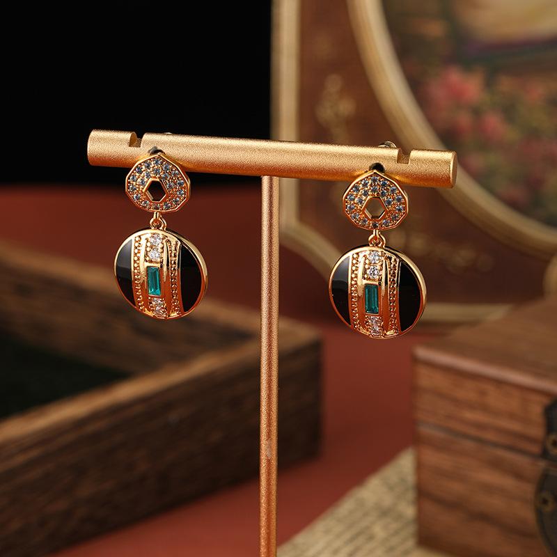 Šperky Geometrie Smalt Mikro Inkrustovaný Zirkon Nový Trend Vintage Náušnice Elegantní Kvalita Středověké Náušnice