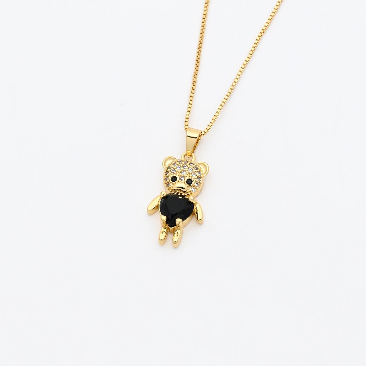 Gold-Plated Bear Pendant Necklace with Zircon Inlay Pendant Only