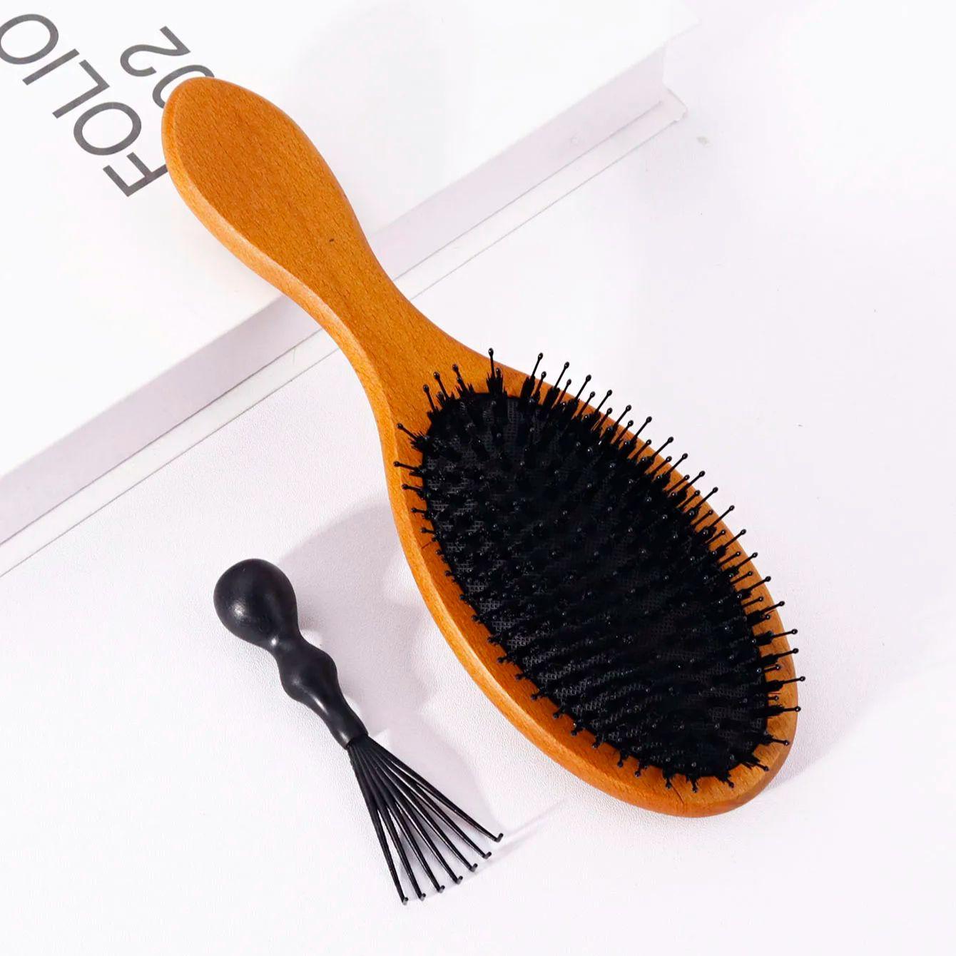 

2pcs hair comb set, wooden comb with soft hair cushion, practical comb with comb cleaning claws,Special for real hair wigs