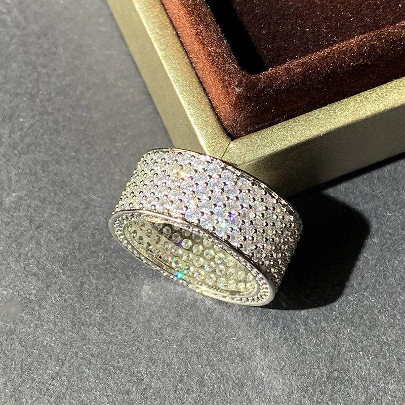 Silver Plated New Fashion Five Row Full Diamond Men's Ring Flash Diamond Party Wedding Jewelry Gift