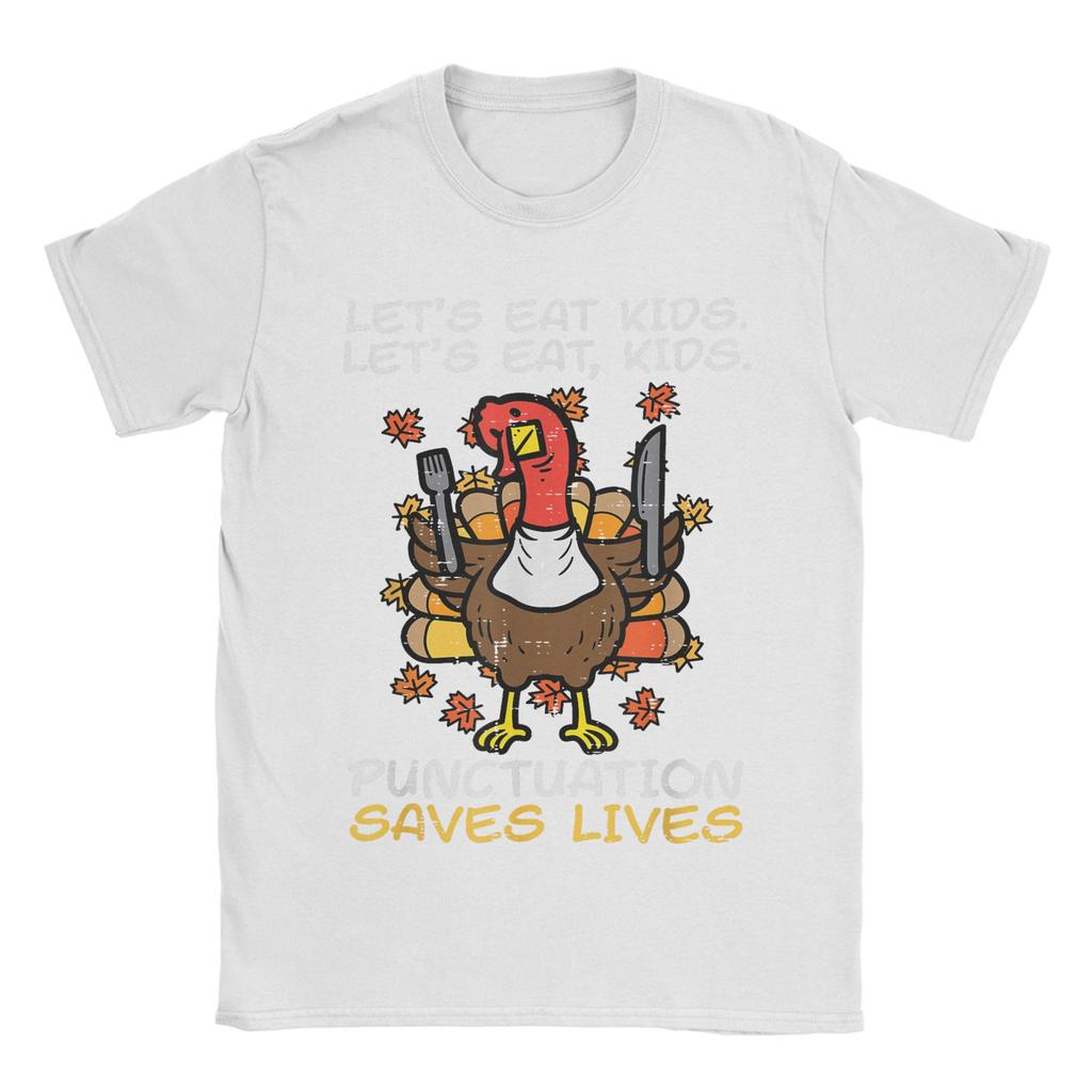 Funny Thanksgiving Teacher Turkey Lets Eat T Shirt for Men T-Shirt Crewneck  Tee Shirt Short Sleeve Clothes Summer