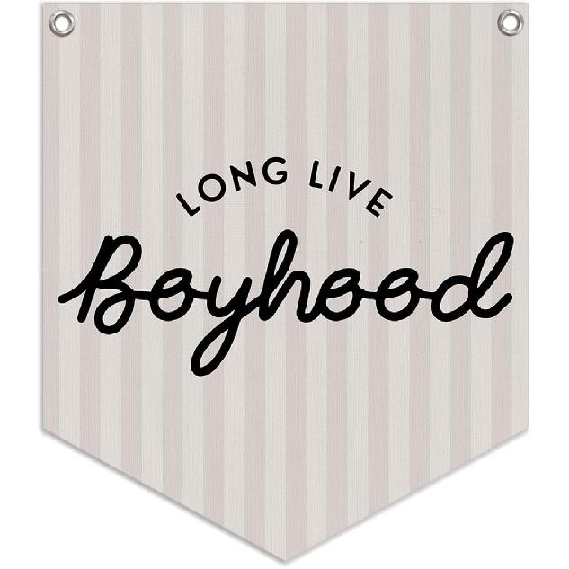 Lacama Long Live Boyhood Linen Banner,Vintage Boy Room Toddler Decor,Boy Bedroom Wall Hanging Banner Pennant Flag Decor for Nursery Playroom,12.4x14 Boyhood-stripe