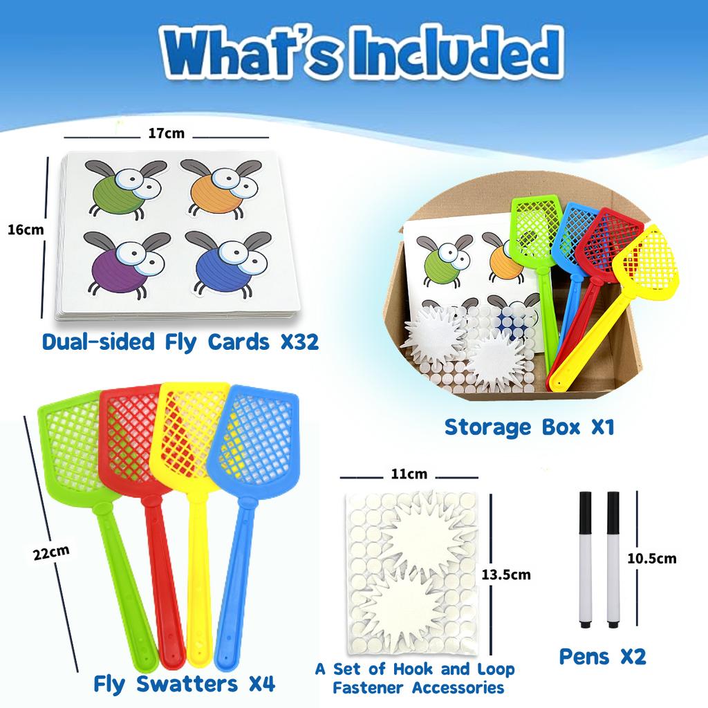 32 Colorful Erasable Double-Sided Fly Swatter Cards Set: Kindergarten Teaching Aids, Home Learning ABC,color,math,sight word