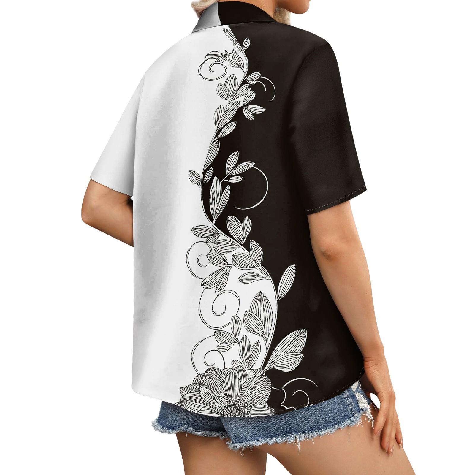 Женская модная повседневная рубашка с короткими рукавами и цветочным принтом — фото 5