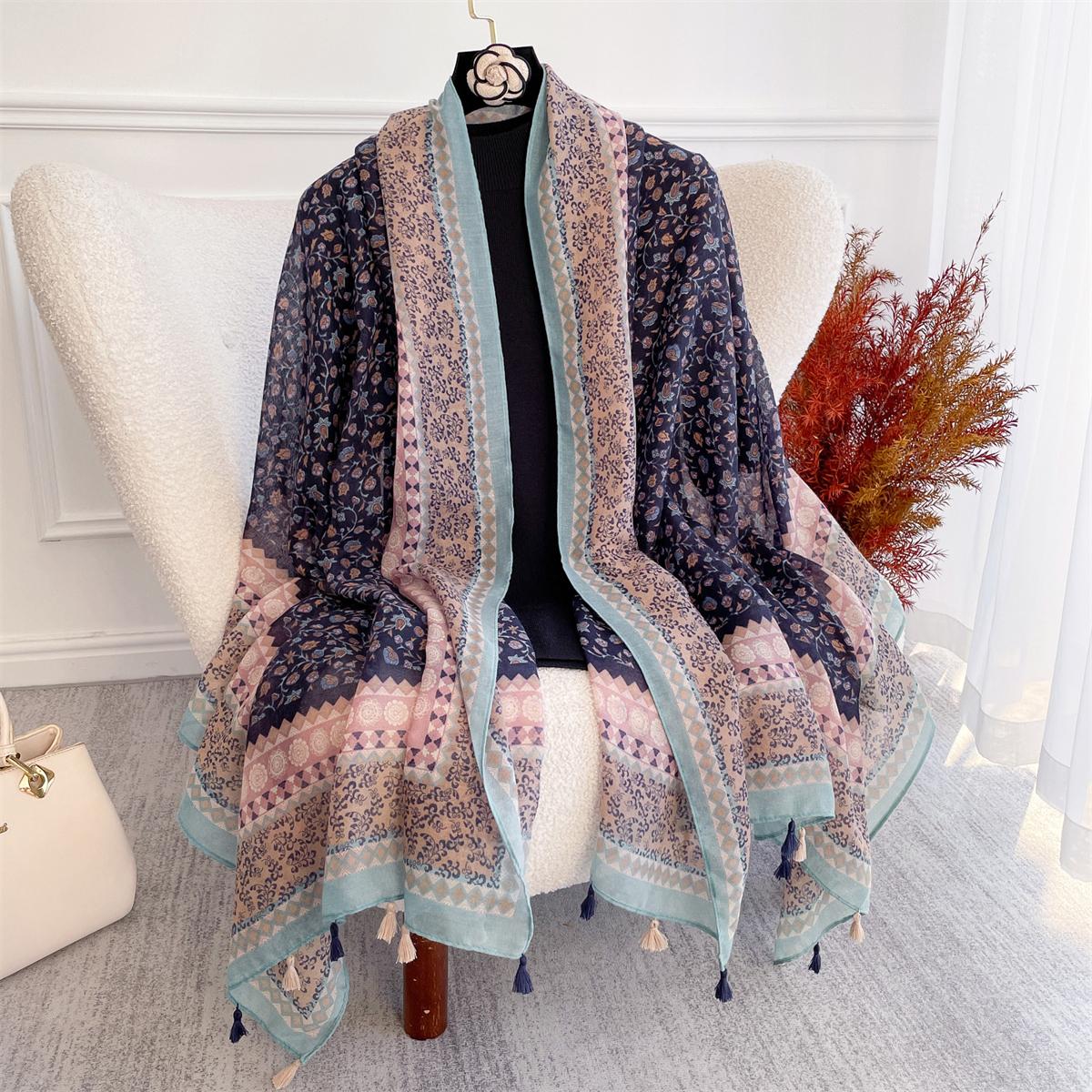 

88*180cm Luxury Soft Women Viscose Scarf Female Floral Cotton Linen Feeling Shawl Tassel Muslim Hijab Pashmina Wraps 88x180cm