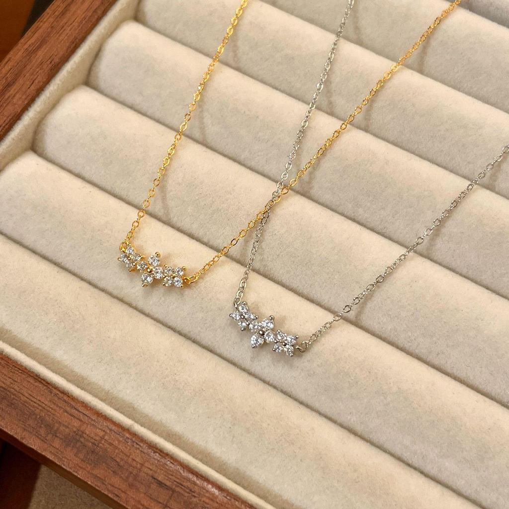 18K pozlacený S925 Sterlingové stříbro Diamantový čtyřlístek Náhrdelník pro ženy - Lehký luxusní choker