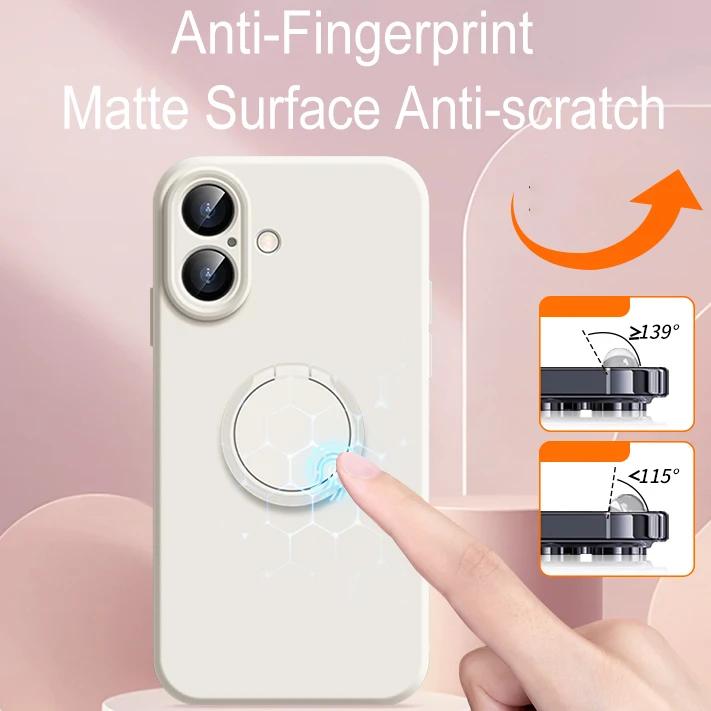 Luxury Original Liquid Silicone Ring Holder Case For iPhone17 16 15 14 Plus 13 12 Mini 11 Pro X XR XS Max With Strap Soft Cover