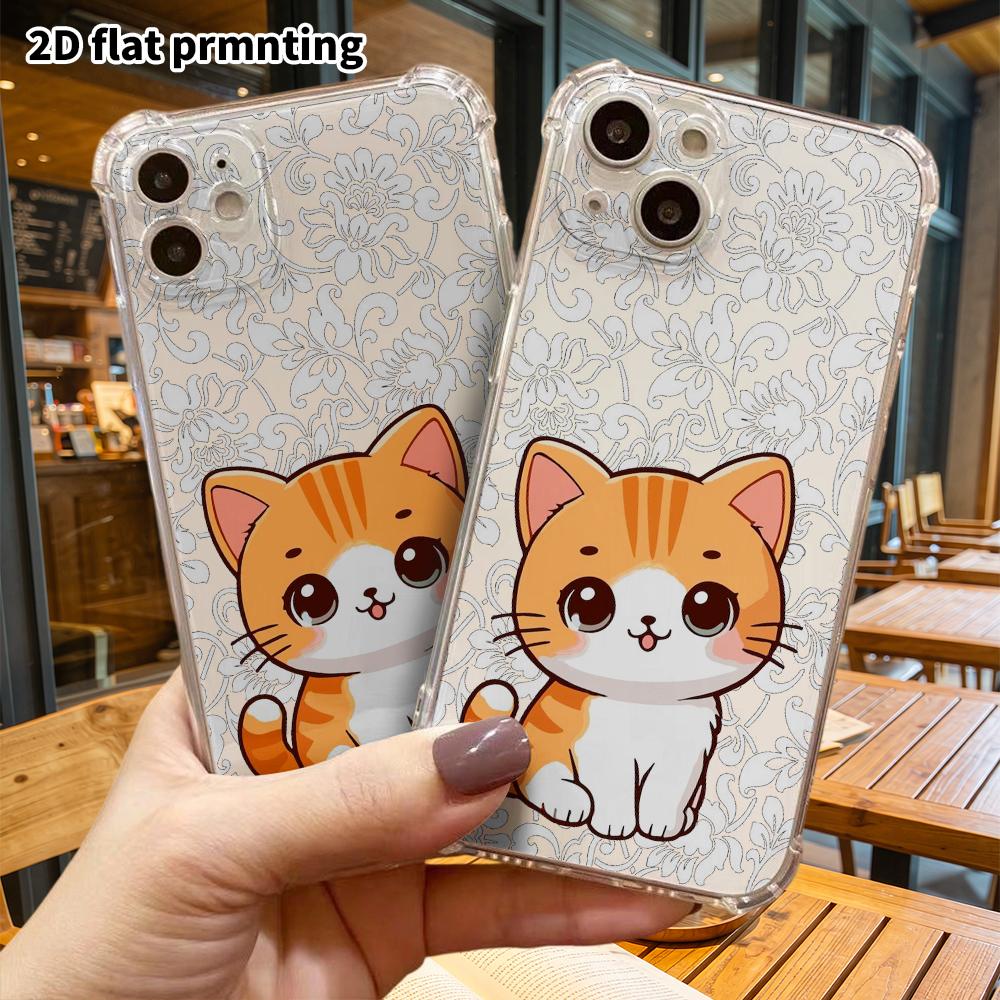 Phone Case: 2D flat suitable for iPhone 18 17 16 15 14 13 Pro, transparent corner protection case, orange little kitten, Christmas and Halloween gift