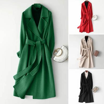Women Autumn Winter Woolen Coat Lapel Long Sleeve Slim Fit Coat