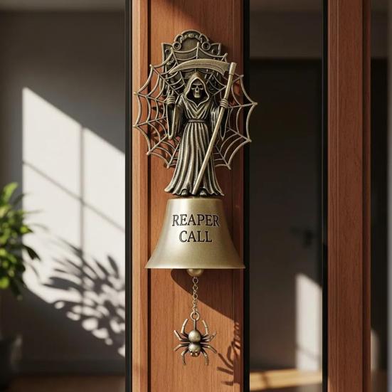 Halloween Door Bell Ornament Vintage Metal Witch Reaper Ghost Pumpkin