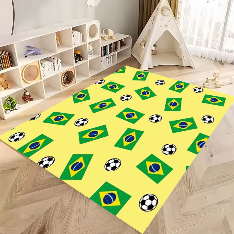 Colorful all-over soccer pattern rug, children's room play crawling mat, boy's bedroom trendy non-slip large floor mat