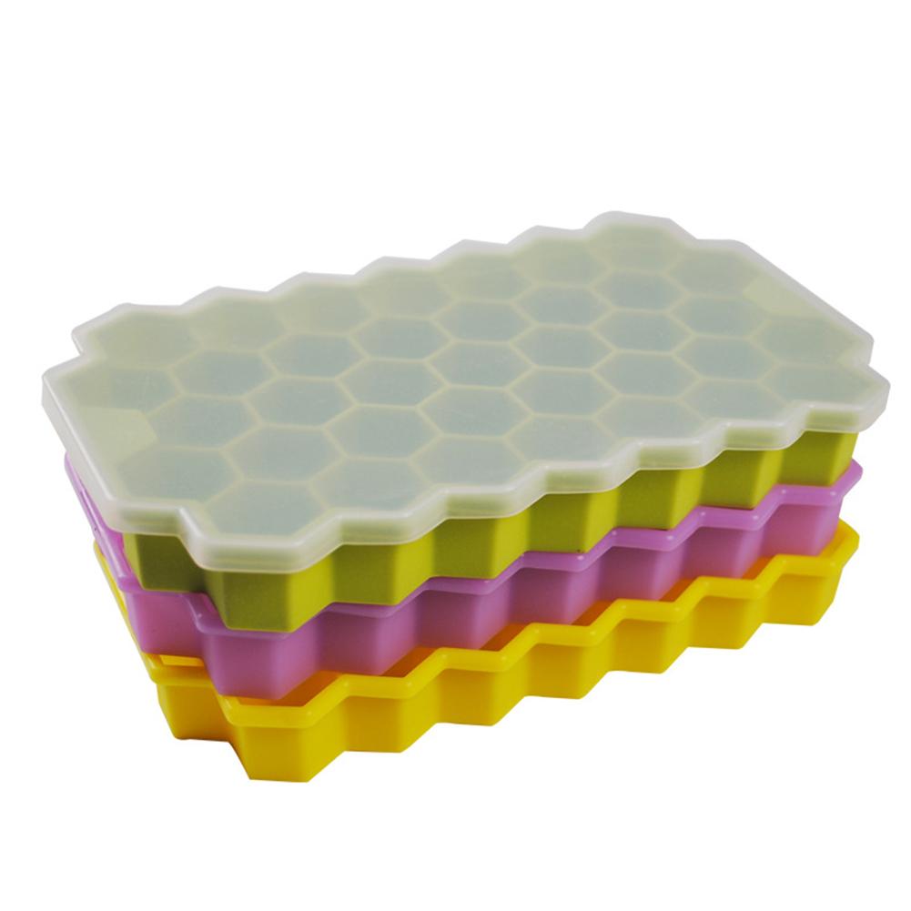 37-Grid Honeycomb Silicone Ice Cube Mold with Cover Ice Tray Home Kitchen DIY Tools