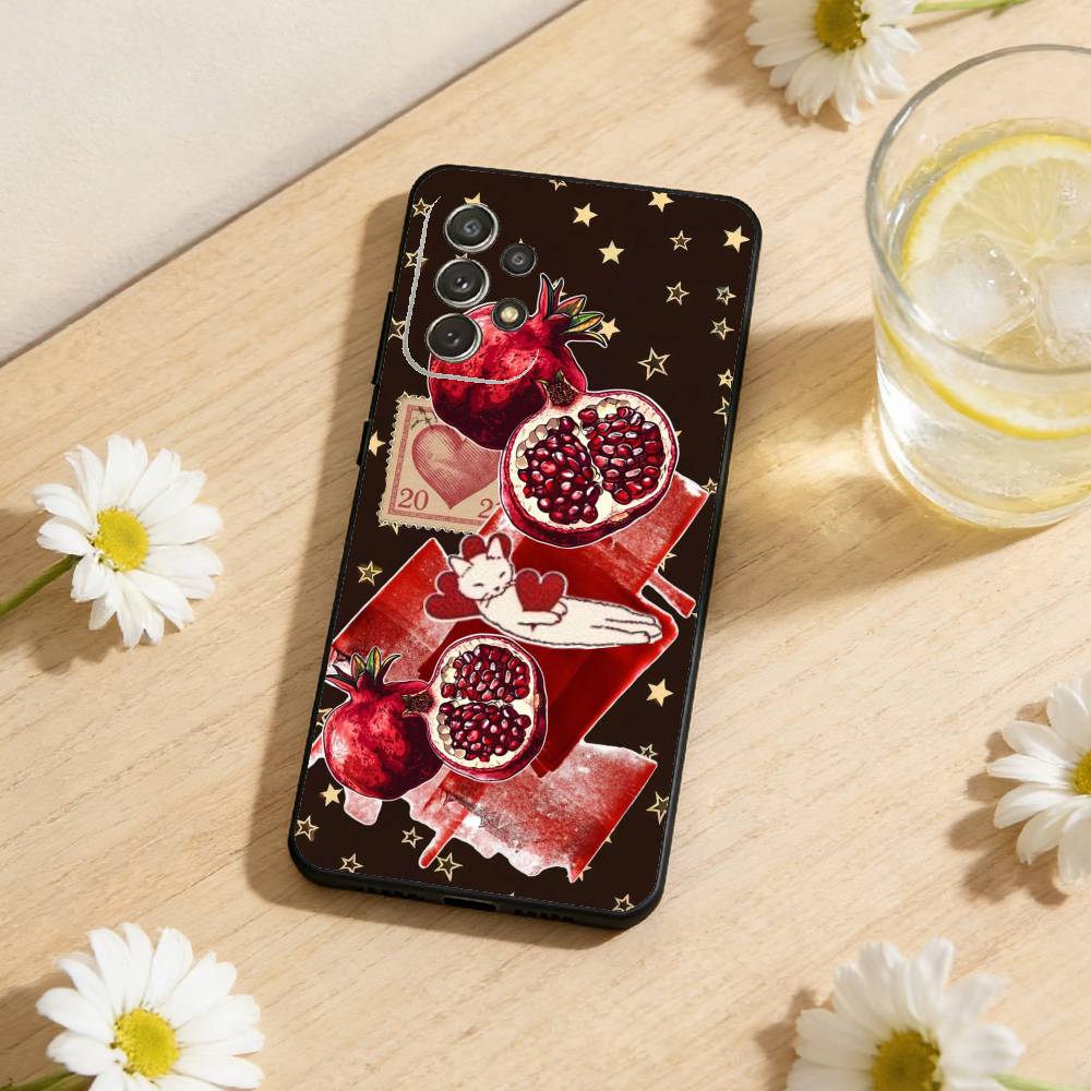 Fruit Pomegranate Painting Phone Case For Samsung S26,S25,S24,S21,S22,S23,S30,Ultra,S20,Plus,Others Soft Black Cover