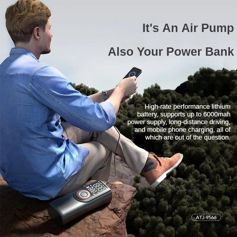 Portable Wireless Tire Inflator Pump 6000mAh Electric Air Pump Power Bank for Car Tires Bicycles and Cars Wireless Car Air Pump