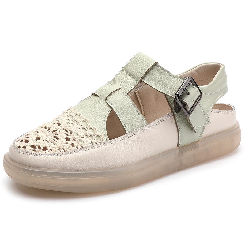 GKTINOO Genuine Leather Roman Sandals 2025 Summer Women Sneakers Closed Toe Comfortable Hollow Soft Sole Mom Shoes Plus Size