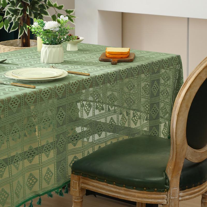 Gothic Hollow Lace Tablecloth Retro European American Rectangle Crochet Knitting Table Cloth with Tassel Home Decoration