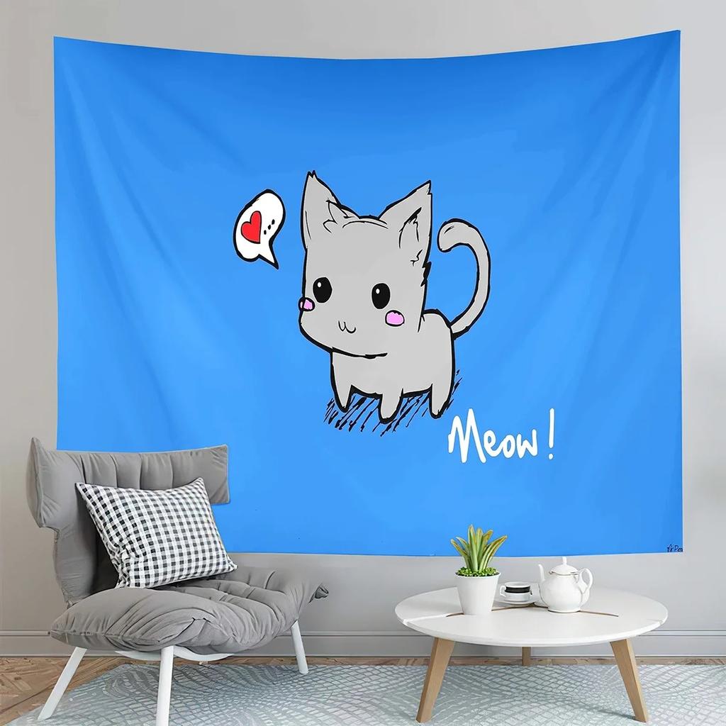 Wandteppich mit Cartoon-Motiv, süße Katze, für Zuhause, Wanddekoration, Wandteppich für Büro, Wohnzimmer