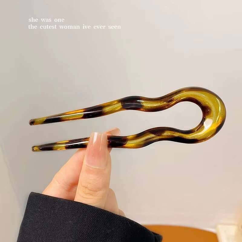 

U-Shaped Hair Stick Fashion Tortoiseshell Acetate Hairpin Women Geometric Headwear Fork Girls New Hair Clips Accessories