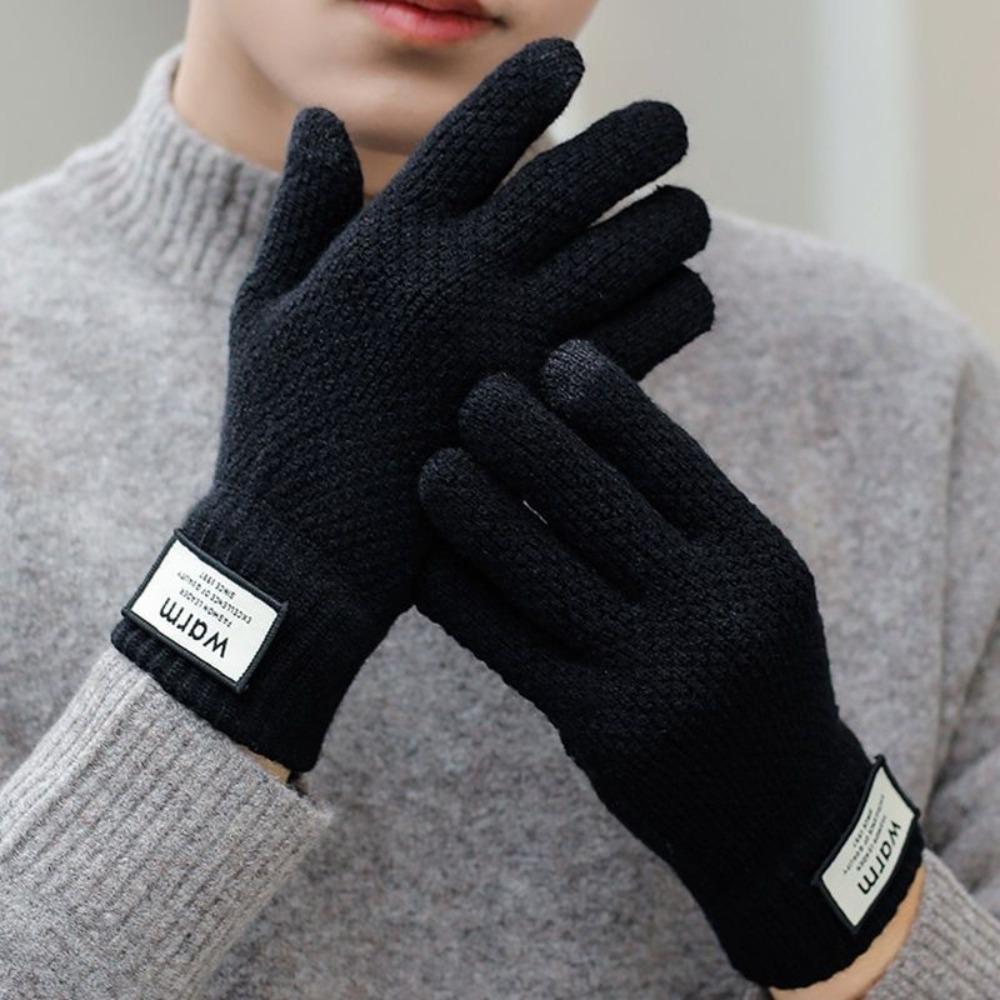 Men's gloves winter students cold and warm Korean version cute five-finger touch screen wool gloves thickened handsome cycling