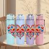 1PC Folk Floral Heart Pattern 750ml Color Plastic Sports Water Bottle Leakproof Flip Straw Lid Suitable for Sports Office Home Use