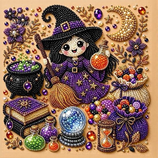 Relaxing Stress Relief Crafts Halloween Faux Pearl Painting Kit, DIY Witchcraft Art 3D Crafting Materials Bead Wall Craft Kit for Adults Beginners,