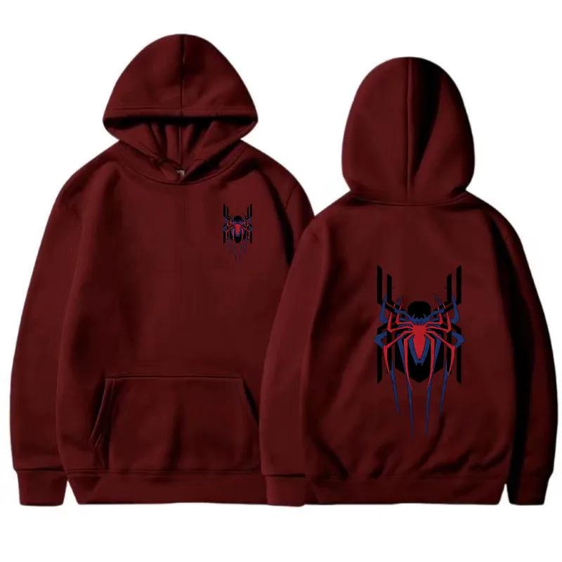 Autumn Winter Womens Hoodie Street Fashion Deep Red Spider Print Sportswear Casual Fun Loose Warm Hoodie Gift