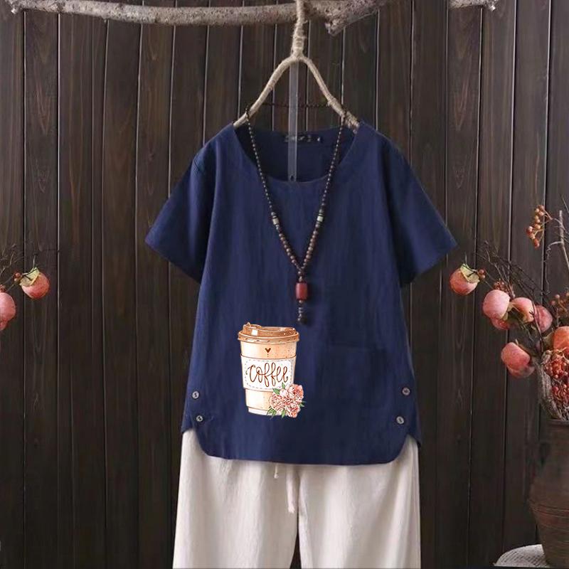 Damen Sommer Bestseller, stylisches Daily Free Graphic Tee, Vintage Leinen Rundhals Shirt, Kurzarmshirt, Top S-4XL