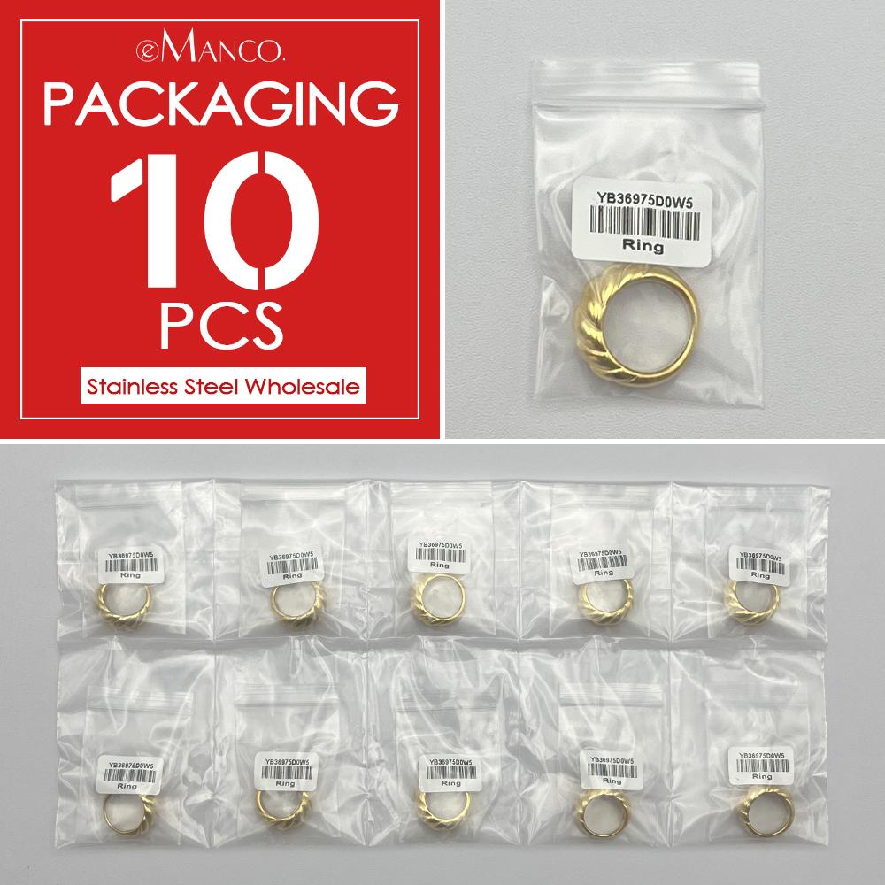 eManco 10PCS Minimalist Textured Gold-Tone Stainless Steel Rings Unisex Couple Wedding Bands Classic