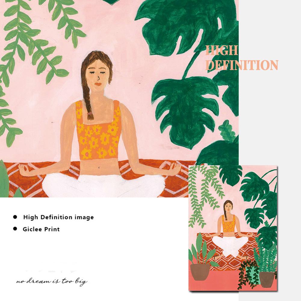 In Meditation Kunstdruck Yoga Dame Pflanze Darstellung Atmen Leinwand Abstrakte Blume Mädchen Wand Bild Für Wohnzimmer Wohnkultur